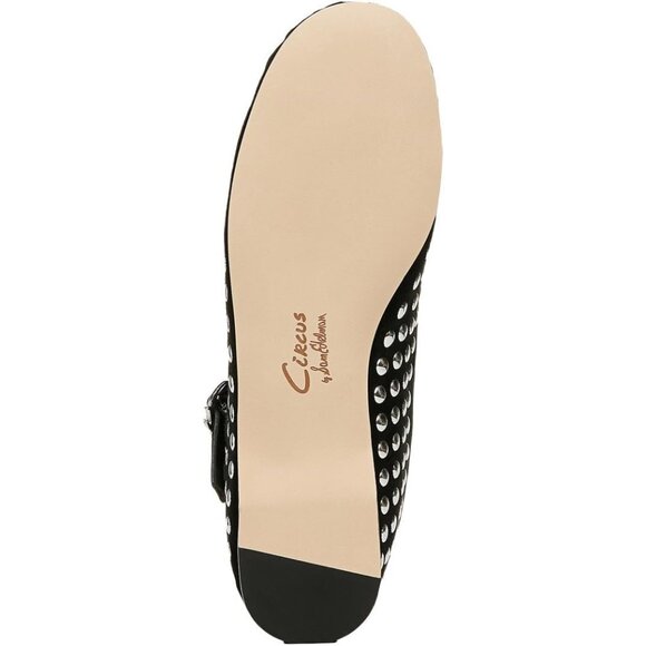 Circus NY by Sam Edelman Women's Black Metal Stud Fabric Cross Strap Ballet Flat - Picture 3 of 6